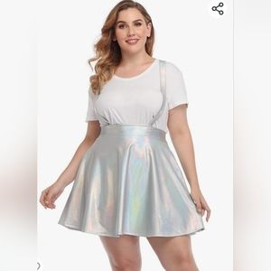 Holographic silver suspender skirt